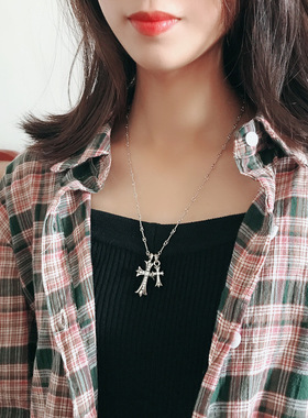 Silver Necklace for Women Fashion Simplicity Retro Cross