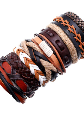 10 Pcs/set Handmade Weave Charm Wrap Leather Mens Bracelets