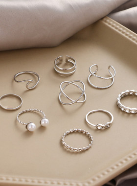 10pcs Punk Gold Wide Chain Rings Set For Women Girls