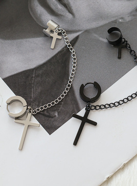 Punk One-peice Cross Tassel Clip Earrings for Women Teens