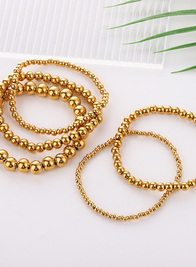 1PC Stainless Steel Beaded Bracelets 3 4 5 6 8mm Jewelry