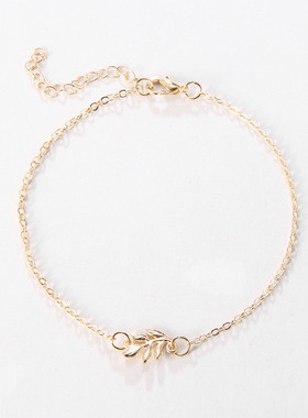 Trendy Summer Gold Sliver Color Leaf Chain Anklet For Woman