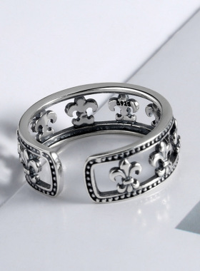 S925 sterling silver new hollow cross pattern ring for men
