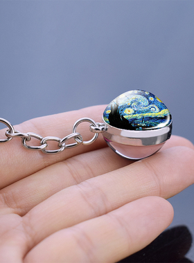 Van Gogh Oil Painting Keychain Starry Night art Picutre