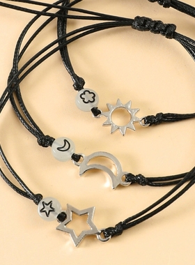 652F Moon  Star Luminous Bead Bracelet Relationship Woven