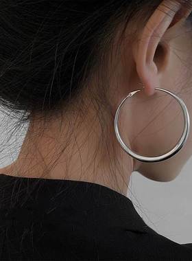 2023 New Trendy Silver Color Big Circle Hoop Earrings for