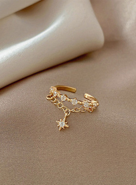 Sterling Silver Inlaid Zircon Eight-pointed Star Ring