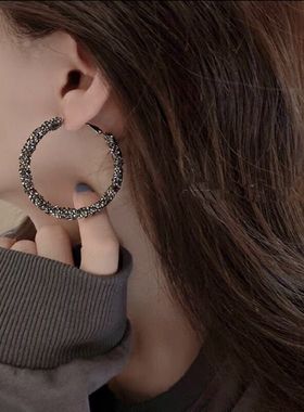 New Fashion Black Rhinestone Hoop Earrings for Women