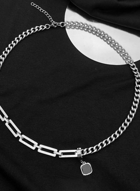 2023 Trendy Hip Hot Black Square Pendant Necklace Men