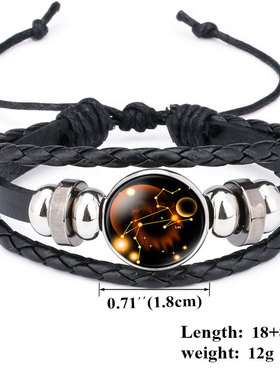 Glow in The Dark 12 Constellations Leather Rope Bracelet