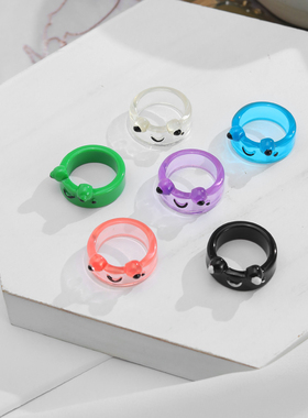 Cartoon Colorful Transparent Frog Rings Resin Cute animal