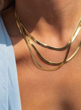 Women Snake Chain, 3/4/5mm Flat Herringbone Chain Chokers,