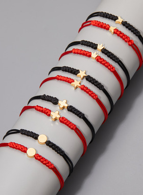 Red String of Fate Braided Bracelets Handmade Red Black