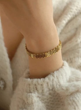 Gold Plated Stainless Steel Watch Belt Stacking Bracelet