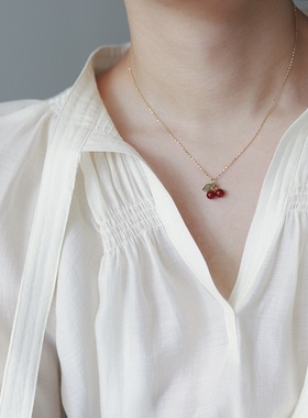 Lovely cherry fruit necklace stainless steel fashion