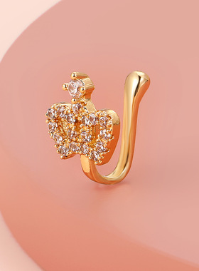 1Pc Copper Fake Piercing Nose Ring Heart Star Crown Clip On