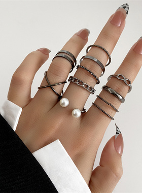 Punk Black Ring Set Snake Butterfly Heart Vintage Irregular