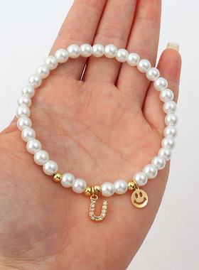 Luxury Pave CZ A-Z Initial Letter Smiley Women Bracelet