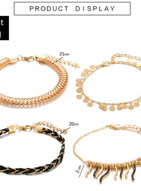 Tocona Layered Gold Shell Pendant Chain Ankle Bracelet On