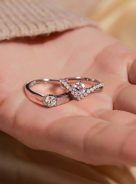 2Pcs/Set Silver Color Zircon Heart Couple Rings for Women