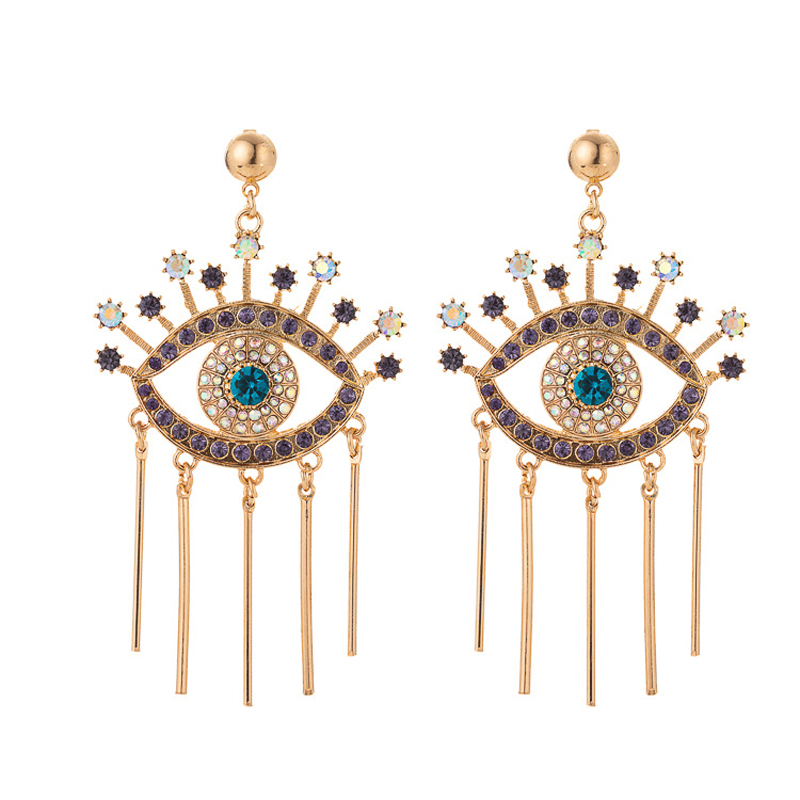 New Luxury Rhinestone Evil Eye Statement Drop Earrings 2022-图3