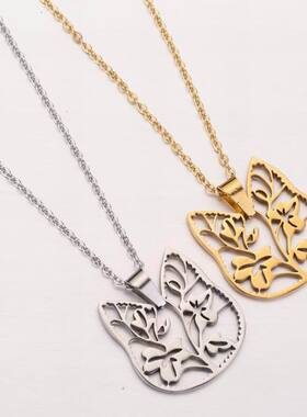 2022 Women's Hollow Cute Cat Head Necklace Stainless Steel