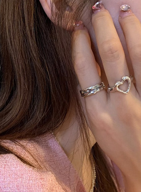 Sterling Silver Love Heart Letter Ring for Women Girl Retro