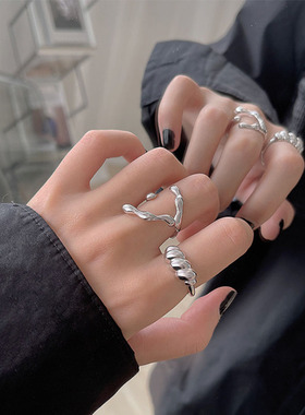 Sterling Silver Irregular Texture Twist Ring Female Simple