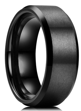 Fashion Men's 8mm Gold Groove Beveled Edge Black Tungsten