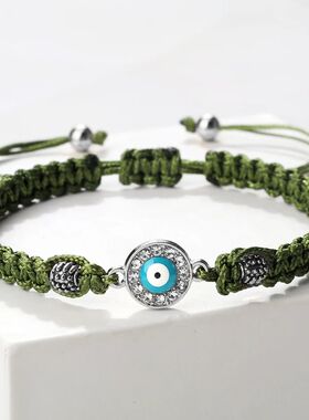 Women Crystal Blue Evil Eye Braided Bracelet Turkish