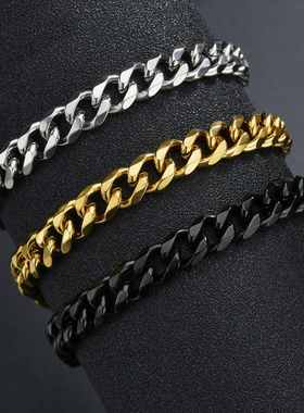 Hiphot Stainless Steel Curb Cuban Chain Bracelet Men Simple