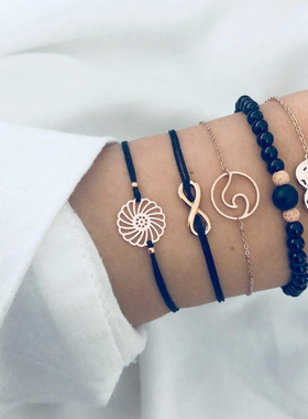 Fashion New Bohemian Black Rope Chain Bracelet Set For