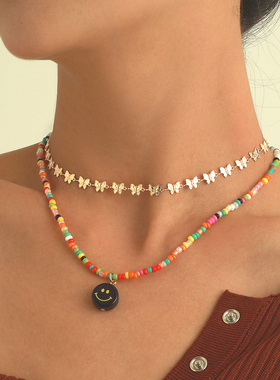 Bohemia Imitation Pearl Stone Necklace Handmade Colorful