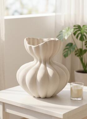 手工陶瓷花白色褶皱设计室内装饰摆件家居工艺品