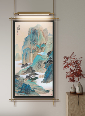 朝聚客厅中古风是山水带灯壁画
