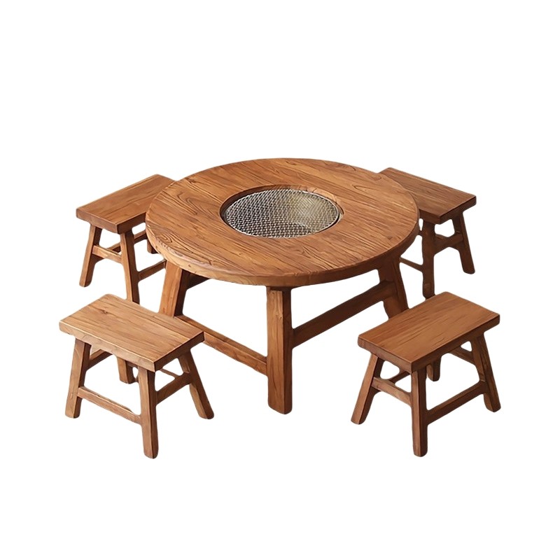 老榆木围炉煮茶桌电碳两用烤火取暖桌套装便携户外圆桌,淘宝优惠券,粉丝福利购,淘宝优惠卷