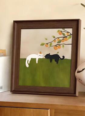 中古风猫咪客厅装饰画法式复古桌面摆画柿柿如意沙发背景墙壁挂画