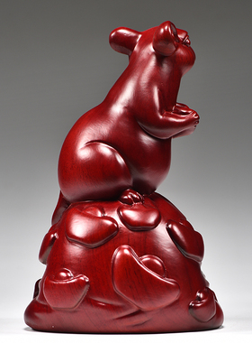 红色木质实木雕刻老鼠摆件生肖鼠家居客厅酒柜装饰工艺品日常送礼