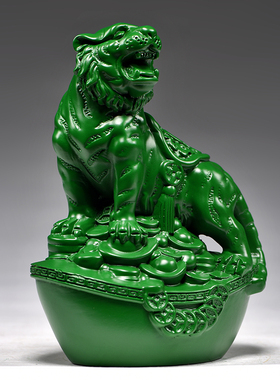 实木绿色老虎摆件家居客厅装饰品