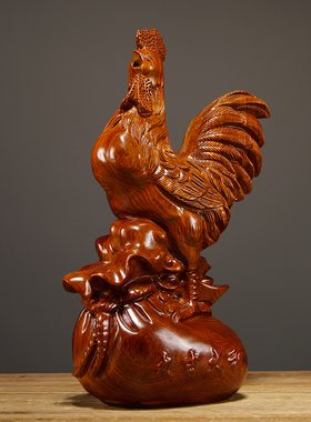 花梨木生肖公鸡摆件客厅工艺品