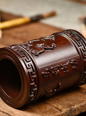 黑檀笔筒中式实木头简约风格礼品