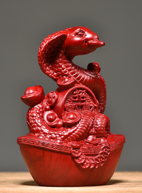 红花梨木雕蛇摆件红木十二生肖蛇家居装饰实木开业乔迁送礼工艺品