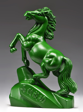 实木绿色马到成功工艺品家居饰品