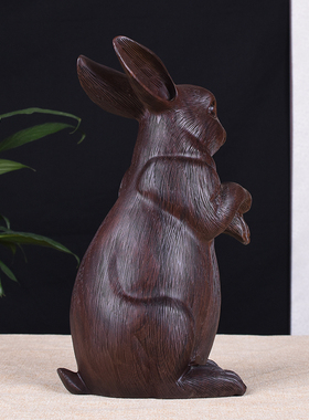 黑檀木雕兔子摆件实木雕刻生肖兔家居客厅酒柜玄关装饰品开业礼品
