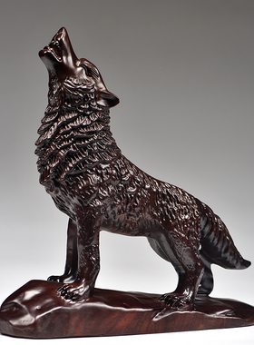 黑檀木狼摆件实木狼狗装饰工艺品