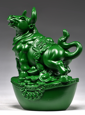 实木雕刻绿色木雕牛摆件开业礼品