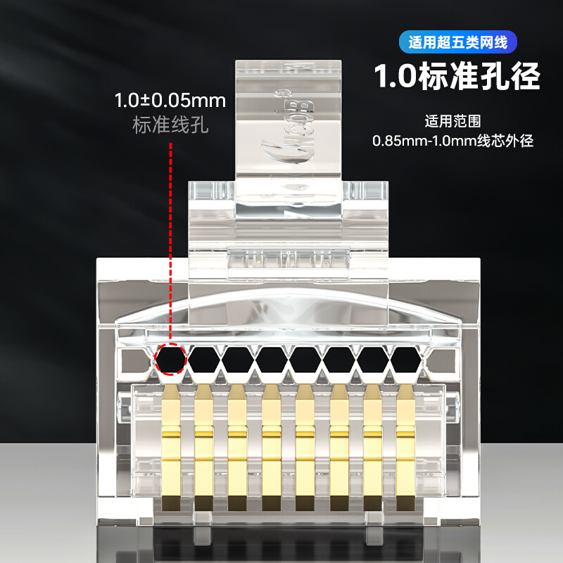 CNCOB专业级超五类穿孔式网线水晶头rj45网络接头通孔8P八芯100颗 - 图3