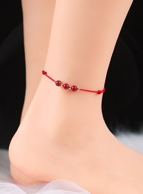 2026新款本命年转运珠朱砂手链红绳脚链女红色情侣手绳礼物送女友