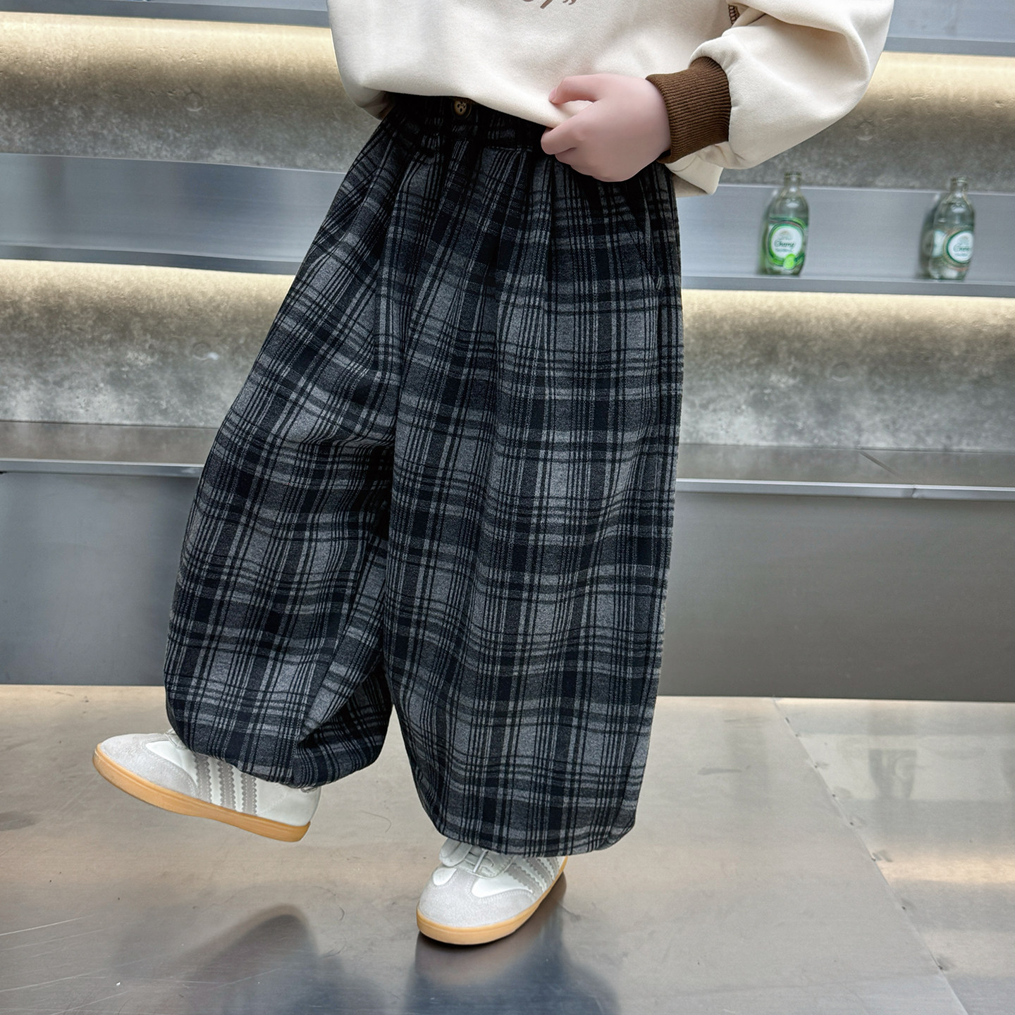 男童冬季格子裤2025新款儿童加绒束脚裤宝宝洋气时髦冬装休闲卫裤,淘宝优惠券,粉丝福利购,淘宝优惠卷