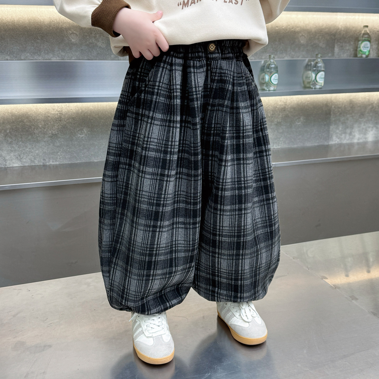 男童冬季格子裤2025新款儿童加绒束脚裤宝宝洋气时髦冬装休闲卫裤,淘宝优惠券,粉丝福利购,淘宝优惠卷